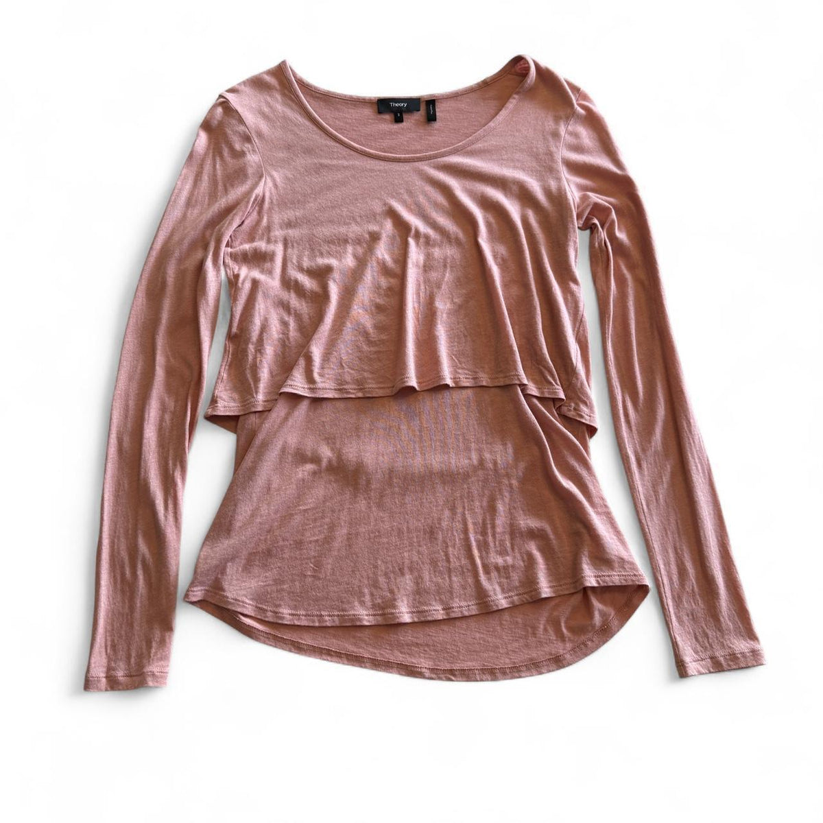 Theory Chevak Pink Ruffled Layered Long Sleeve T-Shirt