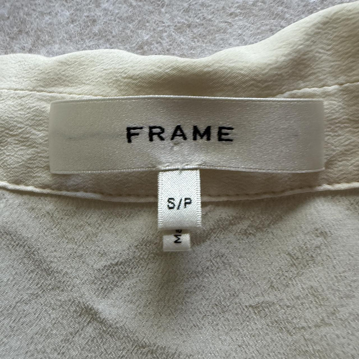 FRAME The Silk Sailor Blouse S Cream Navy Puff Sleeve Designer Top