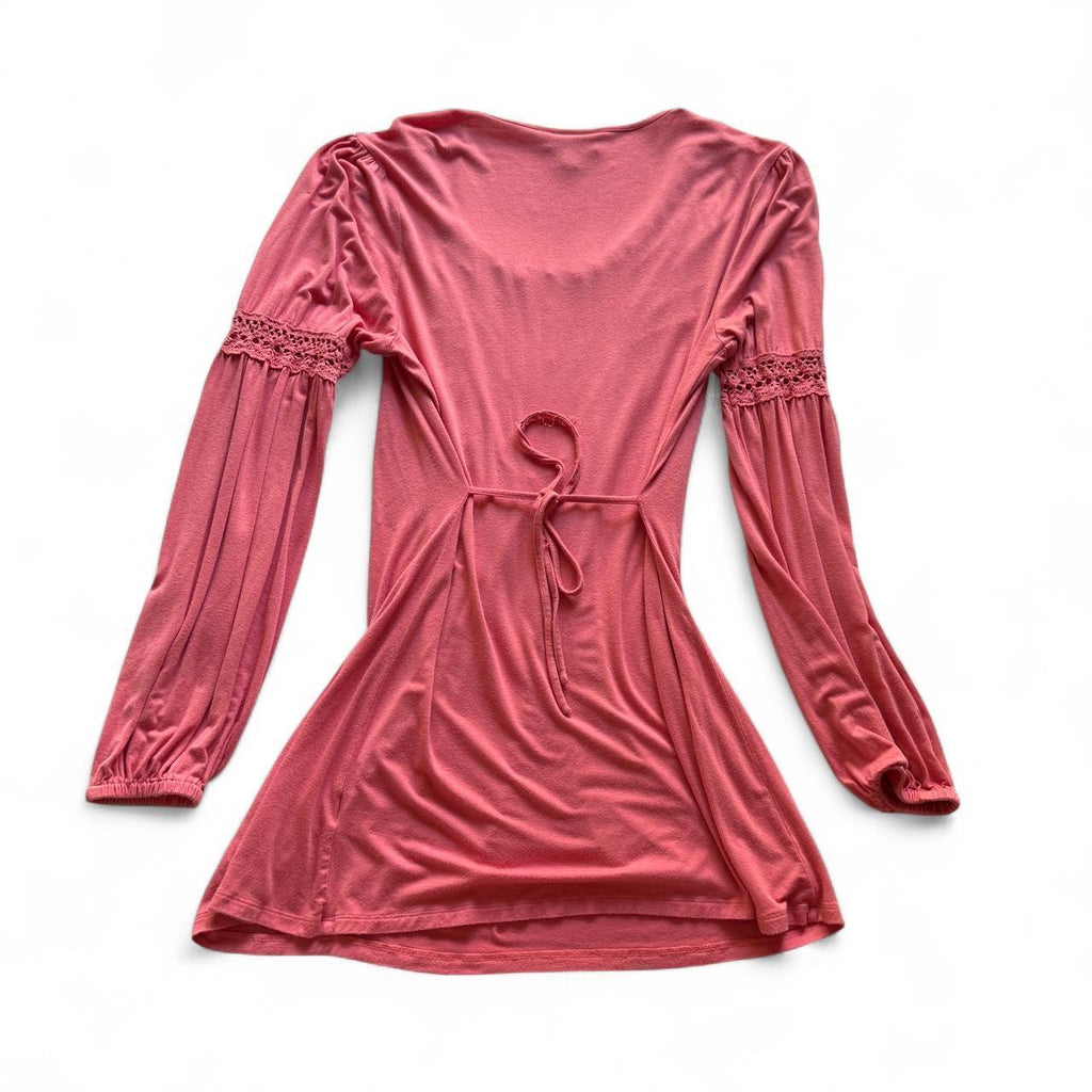 Linea Domani Pink Princess Inspired Blouse with Tie-Back Detail Beaded Pearls