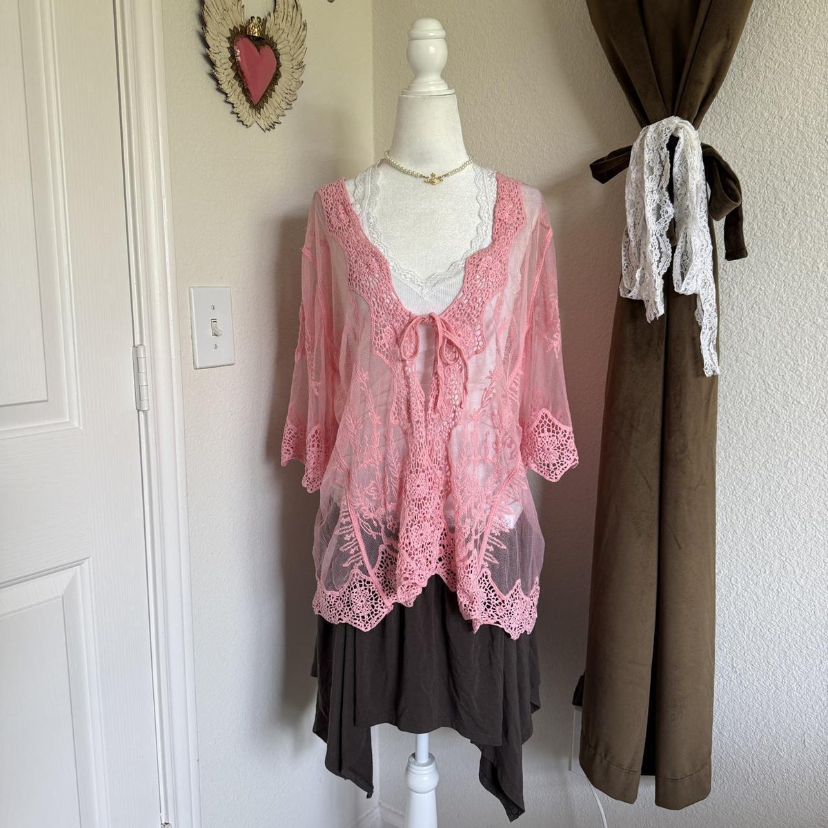 Liv Los Angeles Whimsical Pink Cover Up Bed Jacket Bohemian Festival Coquette