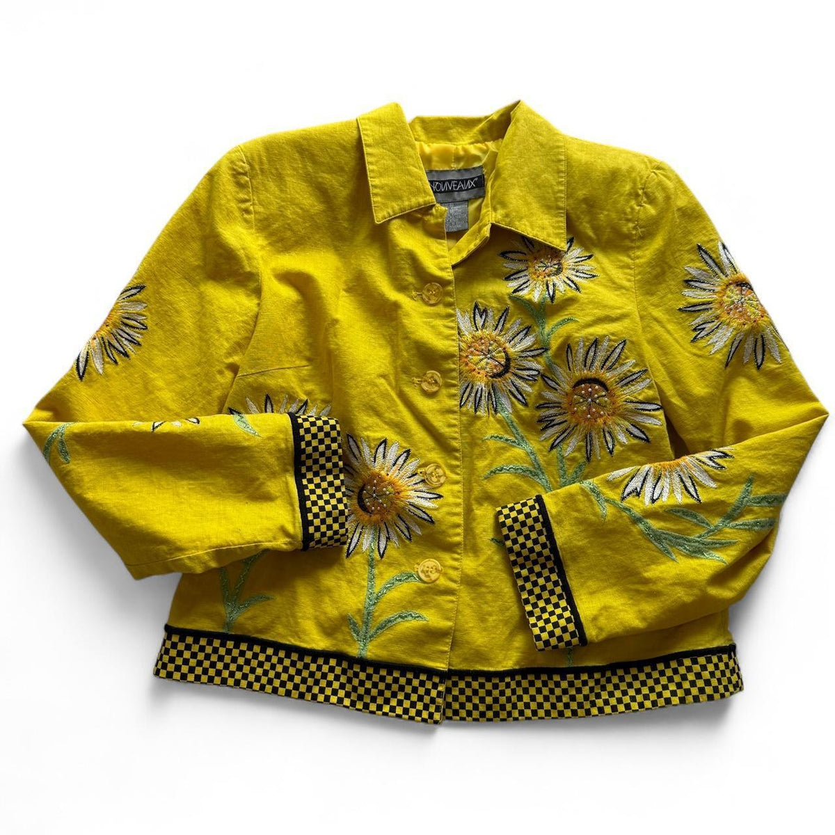 Vintage Yellow Sunflower Quirky Campy Lightweight Jacket Beaded Handpainted