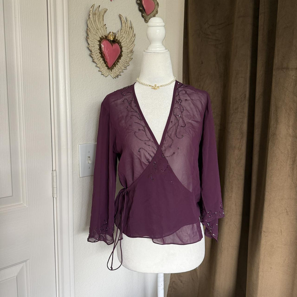 Beaded Whimsical Formal Wrap-Top