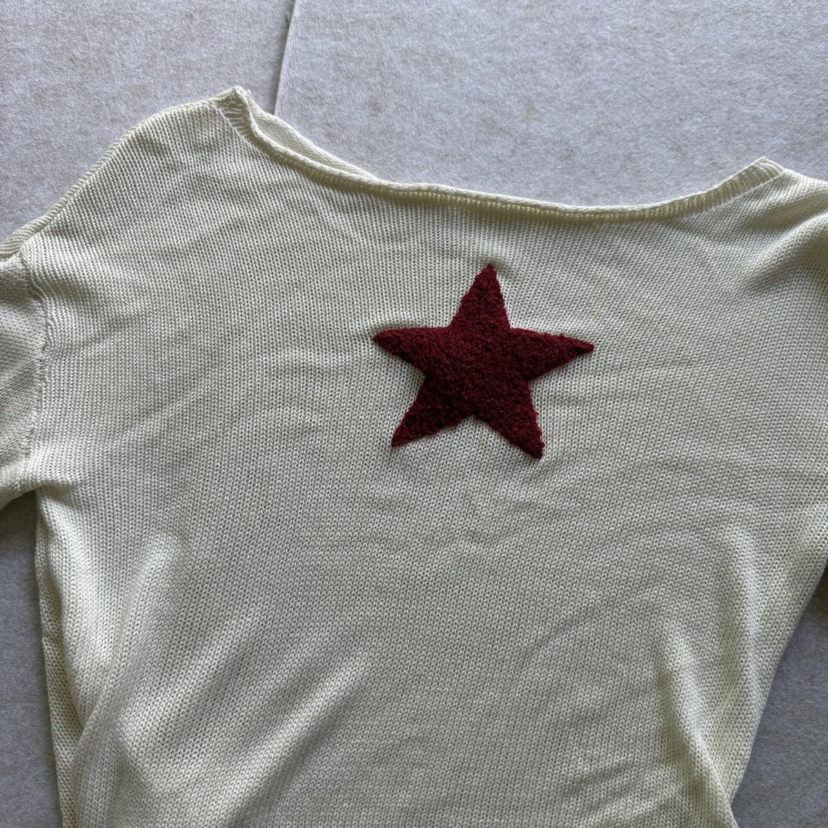 Y2K Inspired Star Detail 100% Cotton Cropped Rolled Hem Sweater