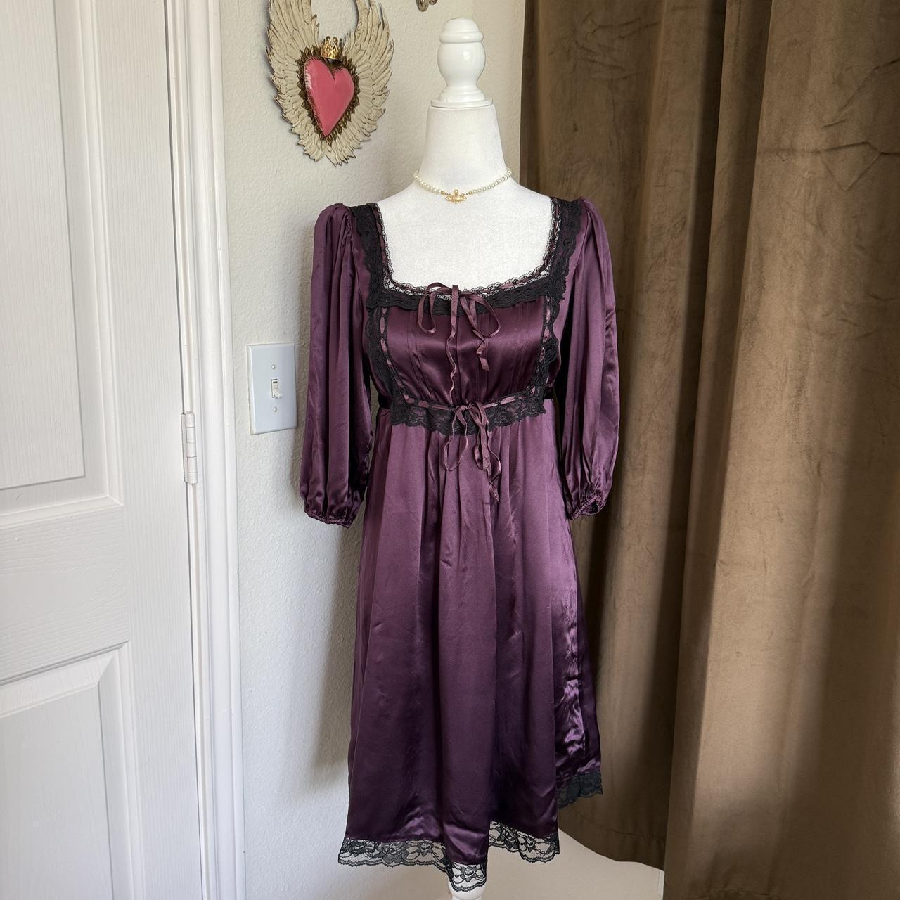 Vintage Betsey Johnson Milkmaid Puff Sleeve Purple Silk Princess Dress