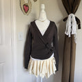 Ann Taylor Brown Knit Wrap Tie Front Sweater Top XS Preppy Office School