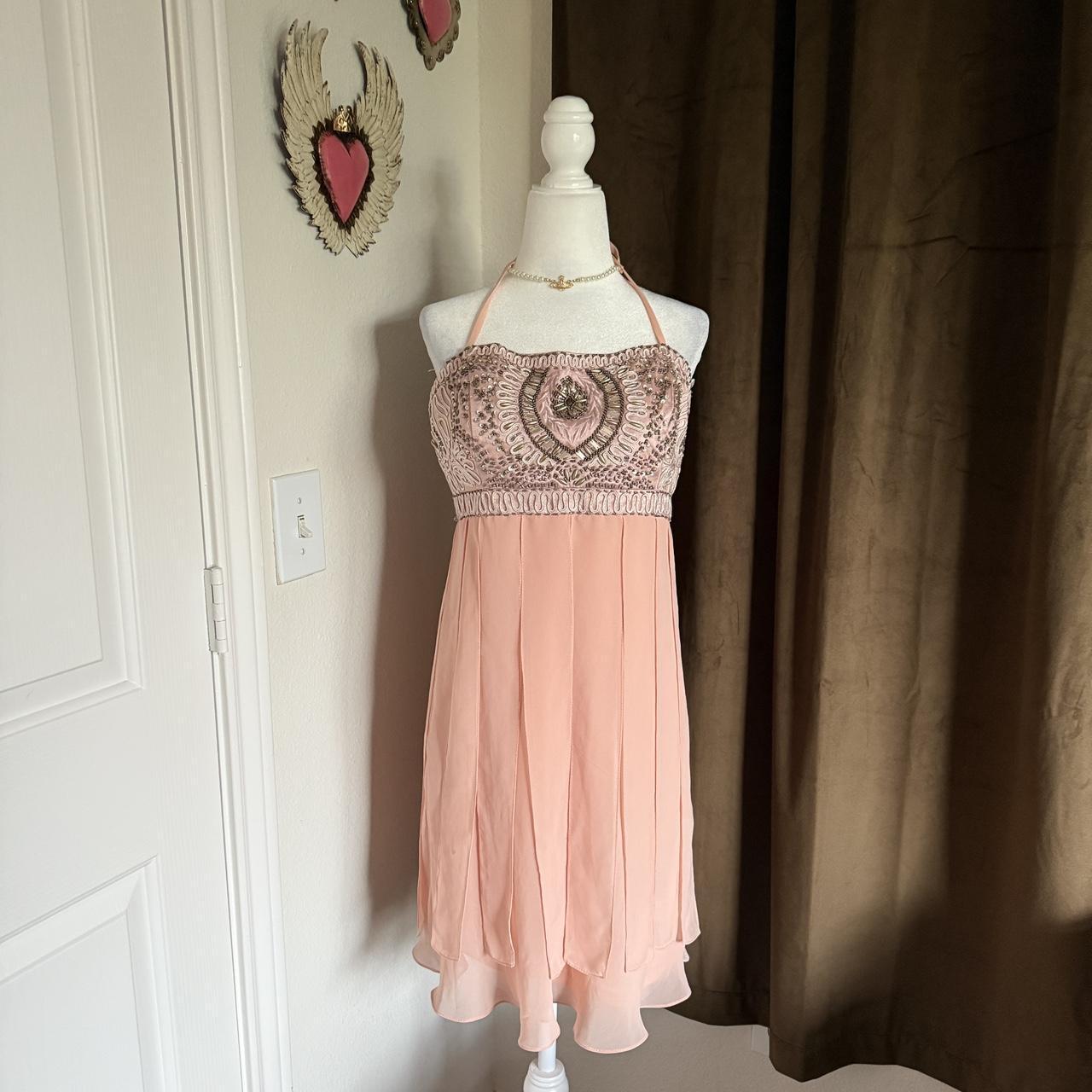 SUE WONG Blush Pink Delicate Beaded Fairy Dress Y2K Formal Girly Winx