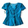 Vintage Blue Button Detail Short Sleeve Blouse 1980s
