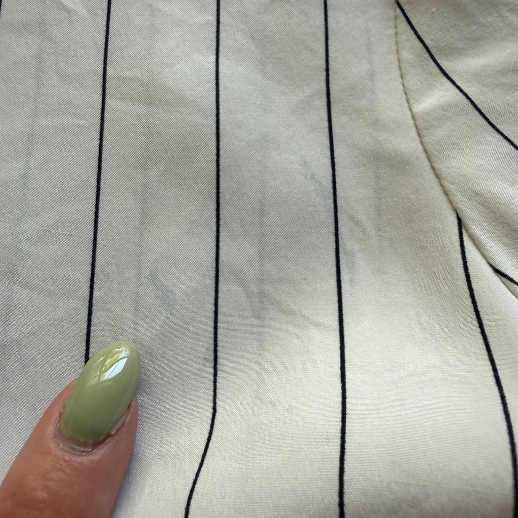 FRAME Silk Pajama Shirt M Ivory Navy Pinstripe Piping Sheer Blouse Flawed