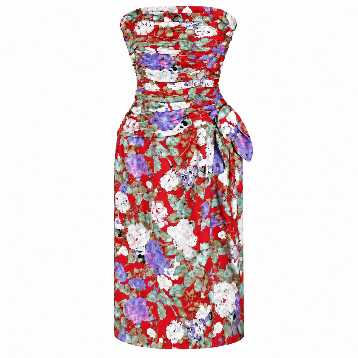 Vintage Silk Party Dress Strapless Frock 1980s Maddy London Red White Purple