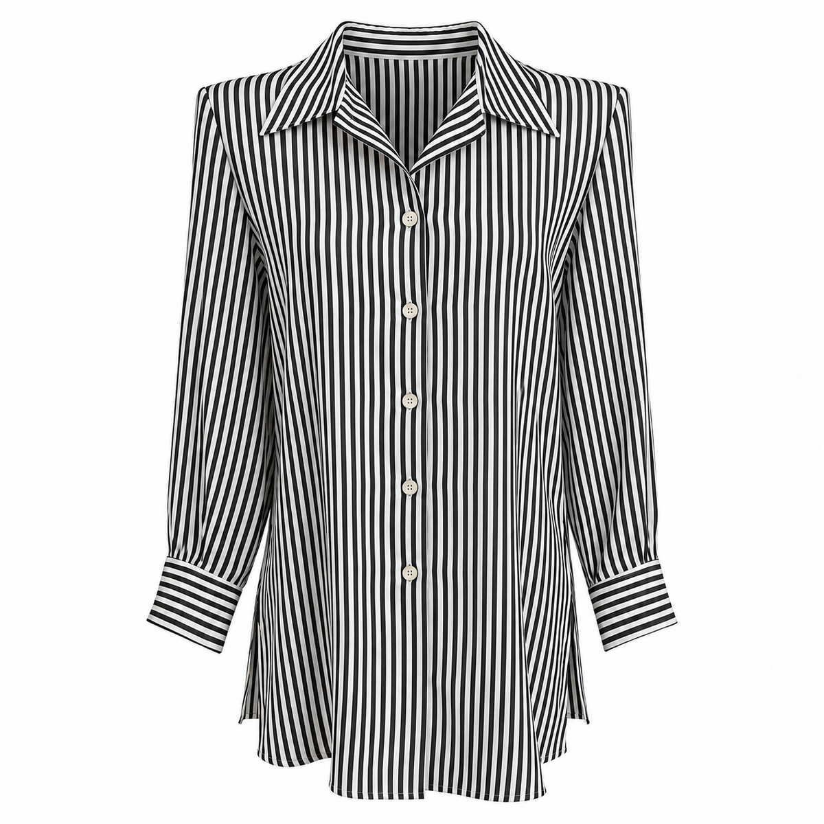 Valerie Stevens II Women's 18W Black and White Vertical Stripe Silk Blouse, Long