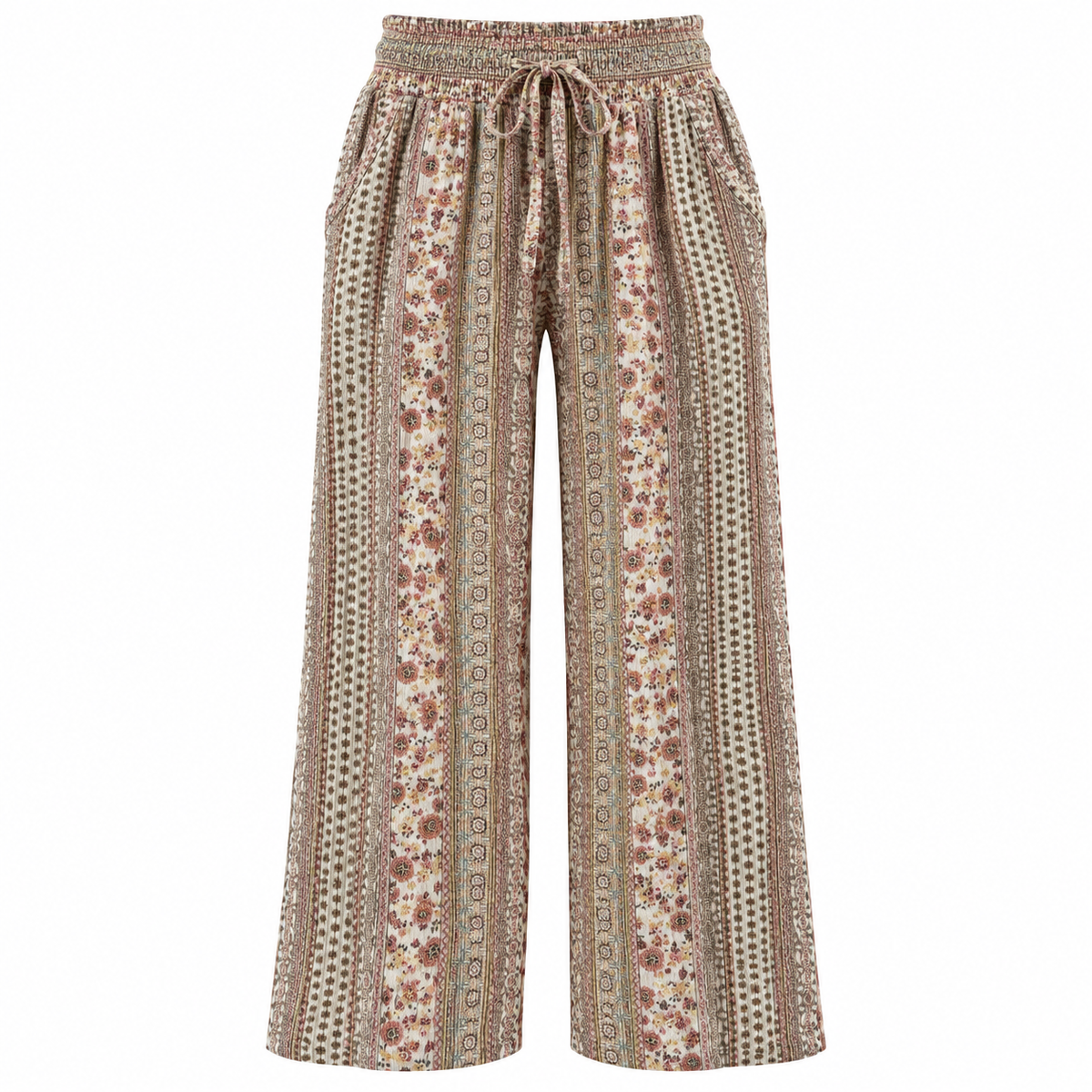 Bohemian Lightweight Printed Kingston Grey Elastic Waist Trousers