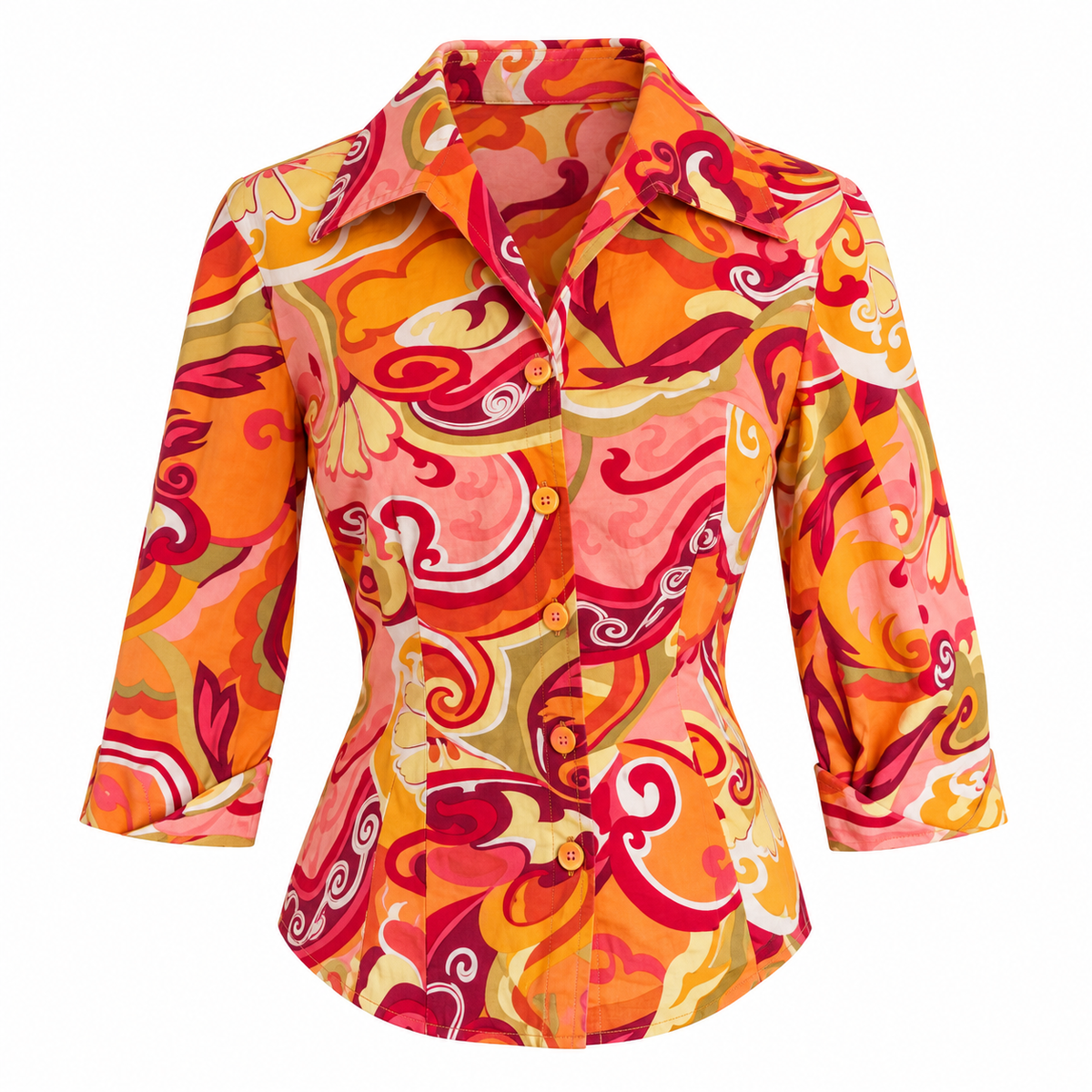 Sharon Young Vintage 1970s Style Multicolor Cotton Blend Button-Up Shirt Size 8