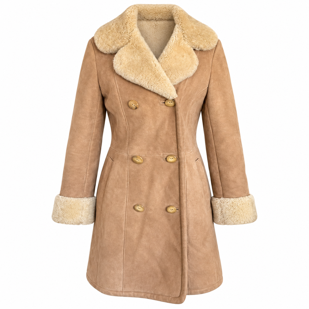 Vintage 1970’s Gartenhaus Penny Lane Shearling Suede Coat Double Breasted Spring Lamb