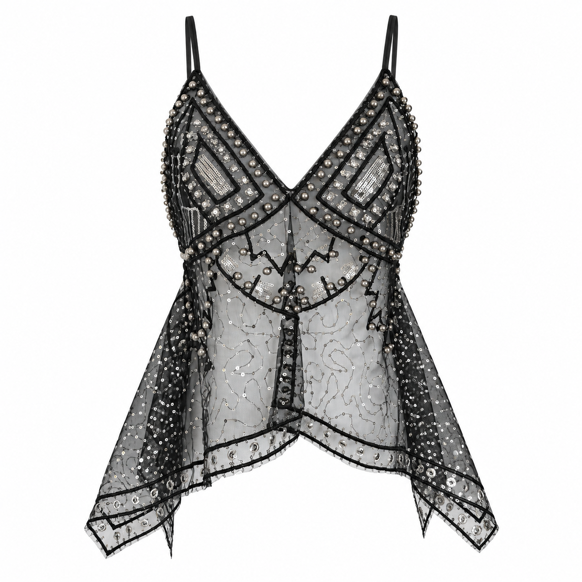 Y2K Embellished Mesh Sheer Beaded Sparkly Cami Top