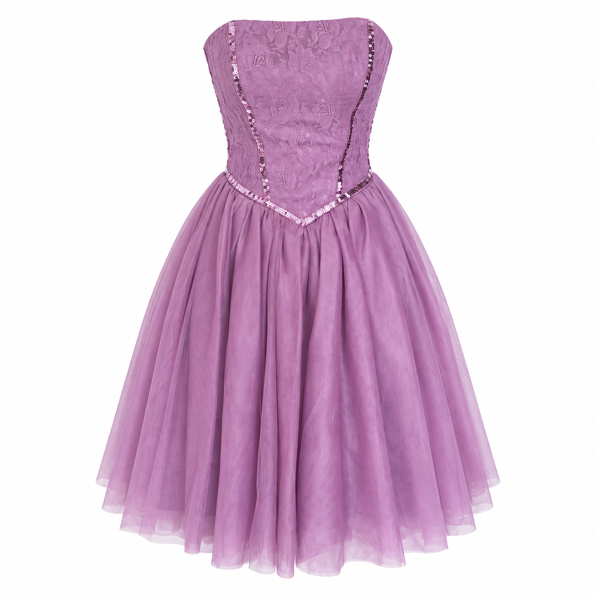 Vintage Y2K Betsey Johnson Lilac Ballerina Purple Tulle Sequin Dress Strapless