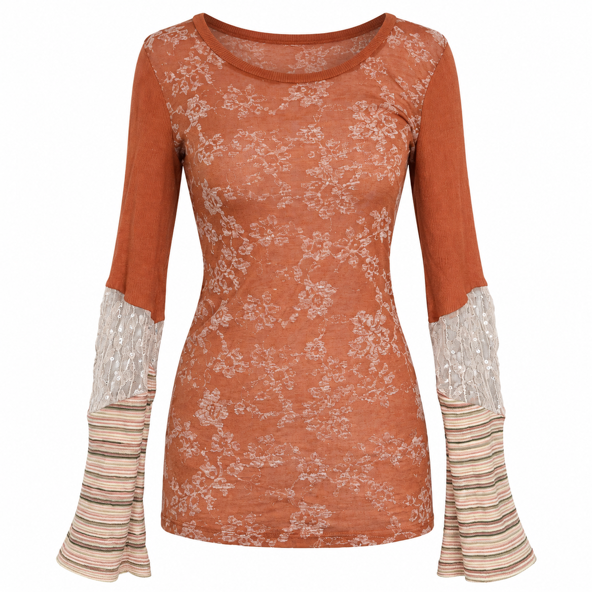 y2k 1990’s BKE Skater Girl Whimsical Orange Layering Long Sleeve T-Shirt Sequin