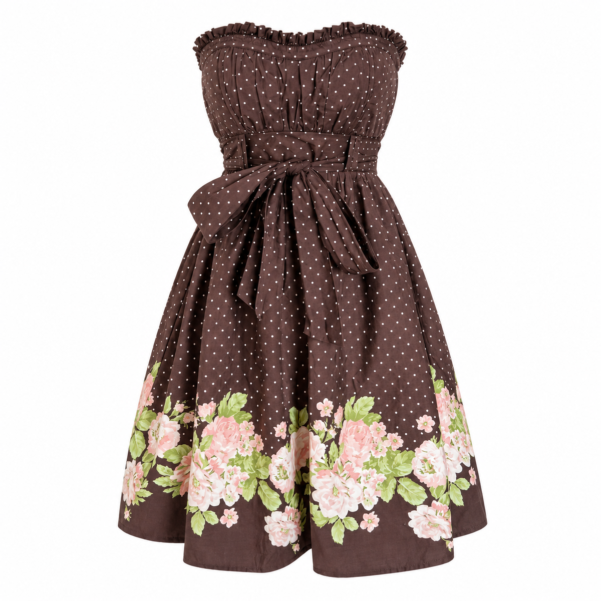 Early 2000s City Studio Coquette Polka Dot Floral Girly Mini Dress with Bow