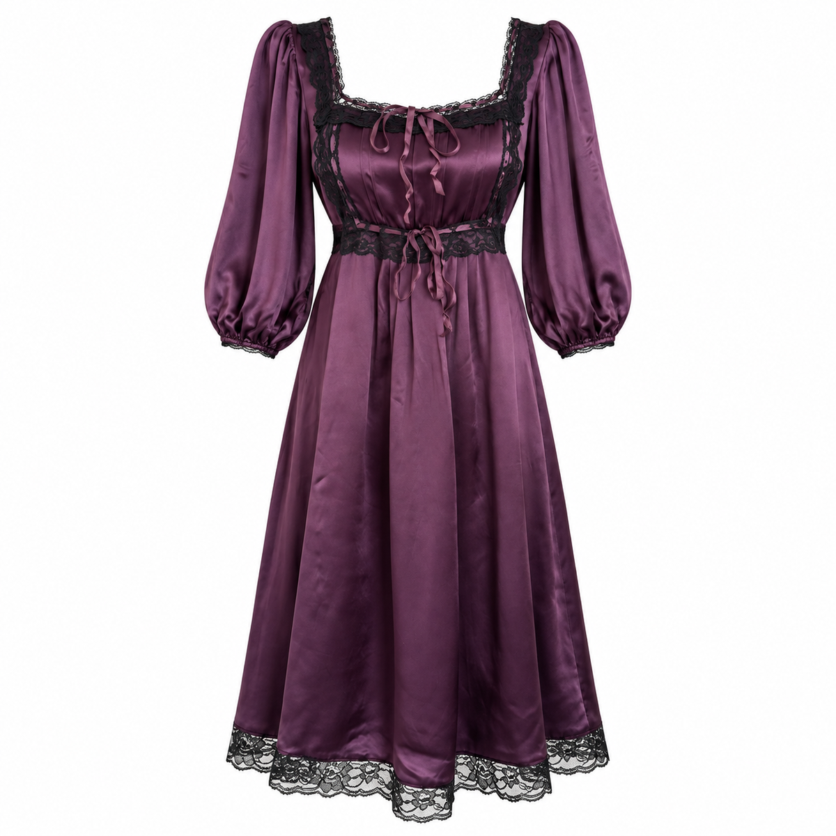 Vintage Betsey Johnson Milkmaid Puff Sleeve Purple Silk Princess Dress