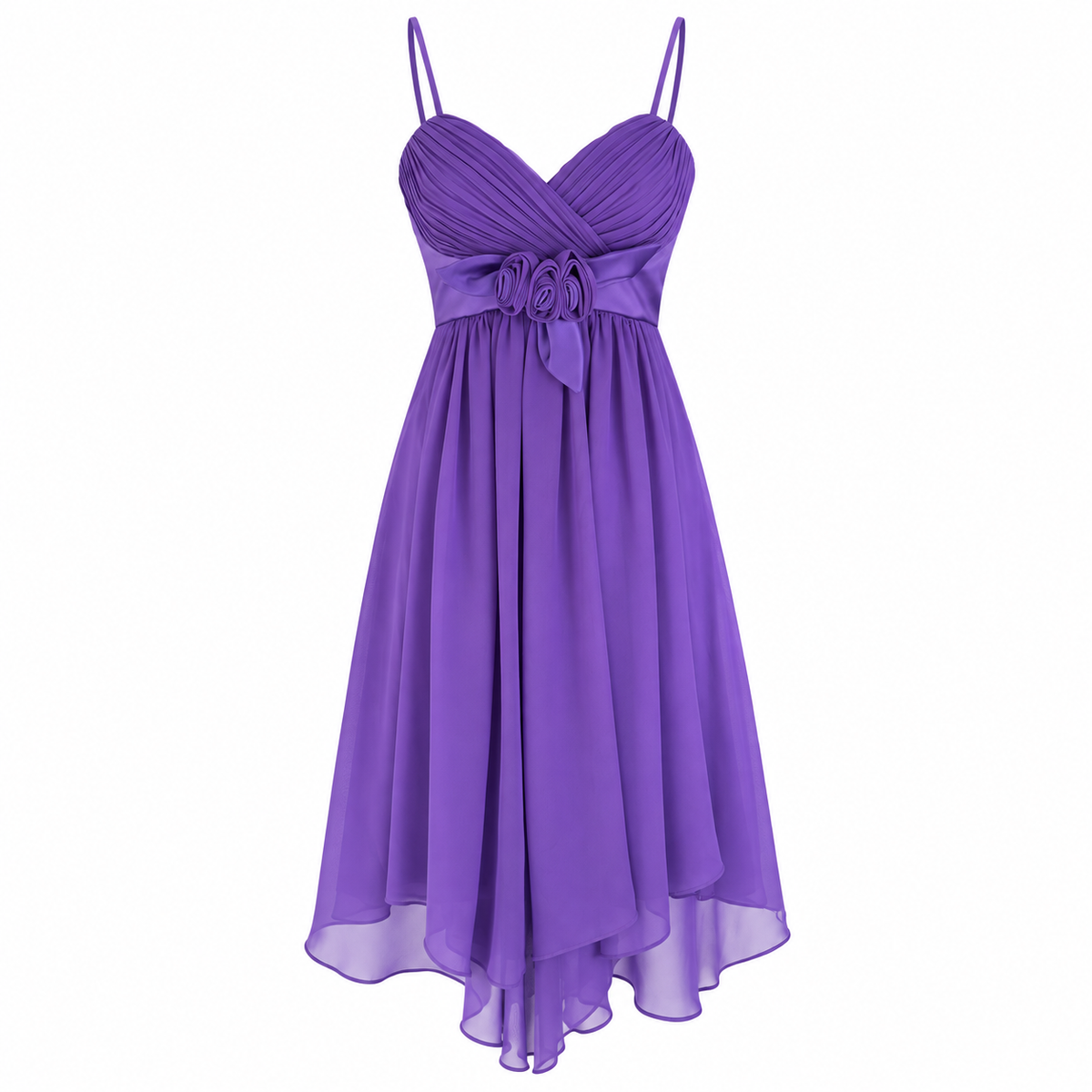 Y2K Early 2000s Purple Fairy Formal Dress — Rosette Detail, Asymmetrical Hem