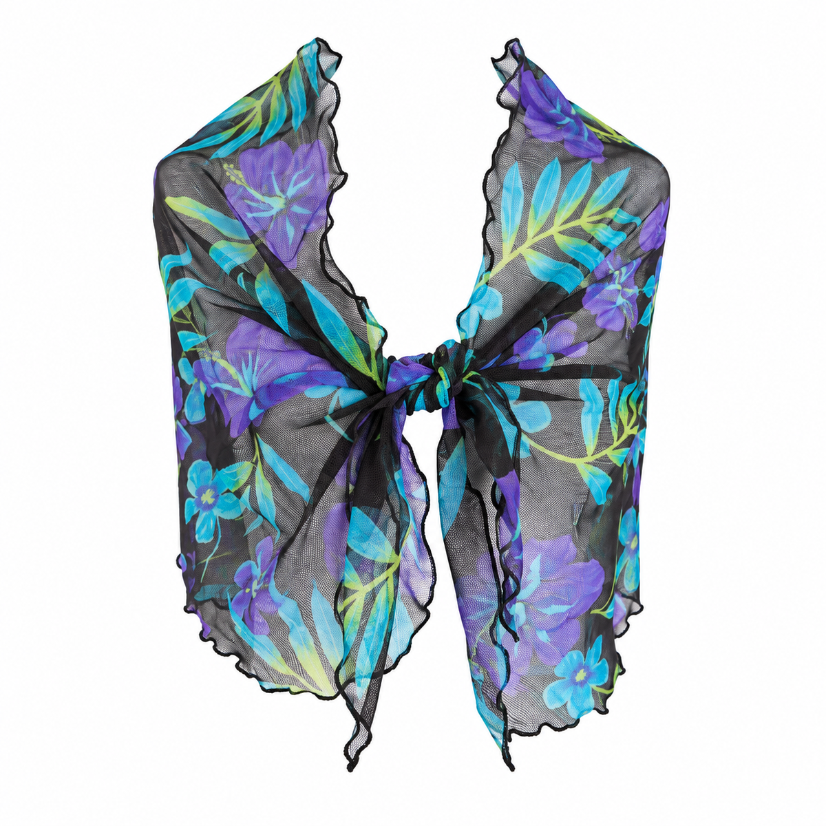 Vintage Catalina Sarong Scarf Wrap Floral Summer Layering Ruffled Hem