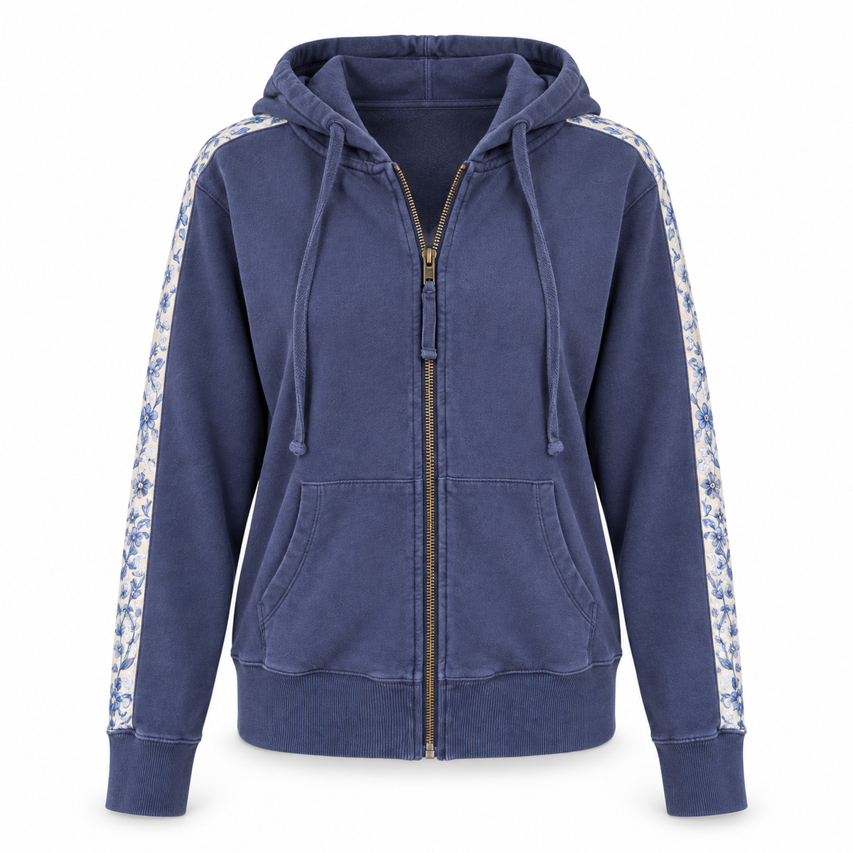 Johnny Was XS Navy Blue Hoodie with Embroidered Floral and Bird Design Cotton XS