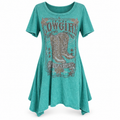Vocal USA Rhinestone Beaded Cowgirl Ribbed Asymmetric Mini Dress/Tunic 2XL