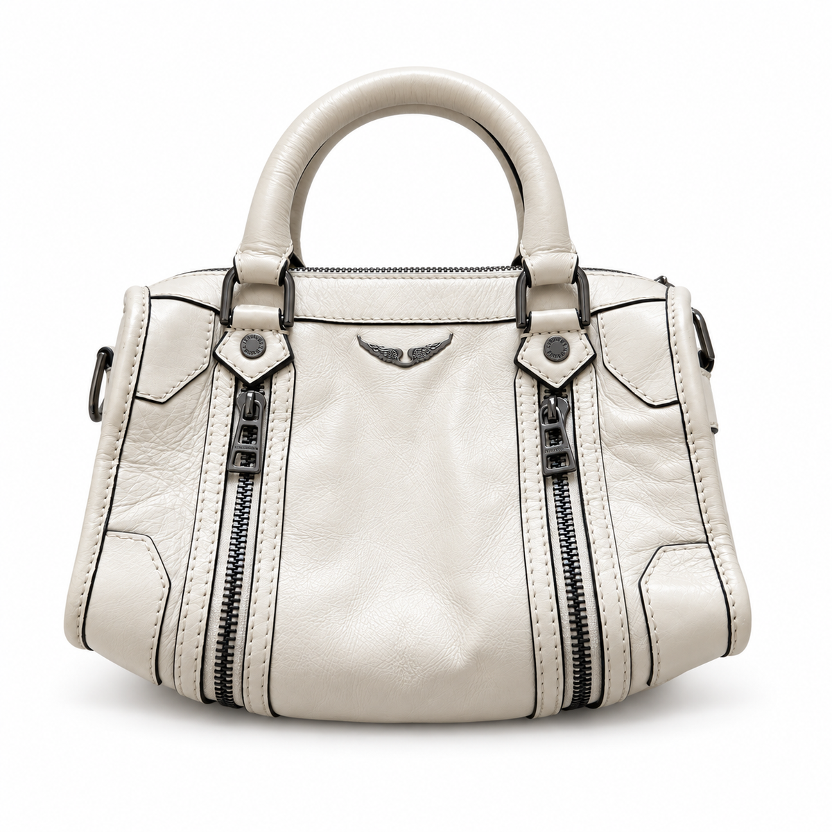 Zadig & Voltaire Sunny XS White Leather Handbag with Double Zipper Detail