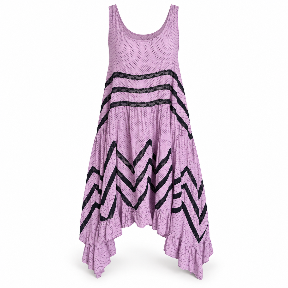 Intimately Free People Medium Purple Polka Dot Dress with Black Zigzag Stripe
