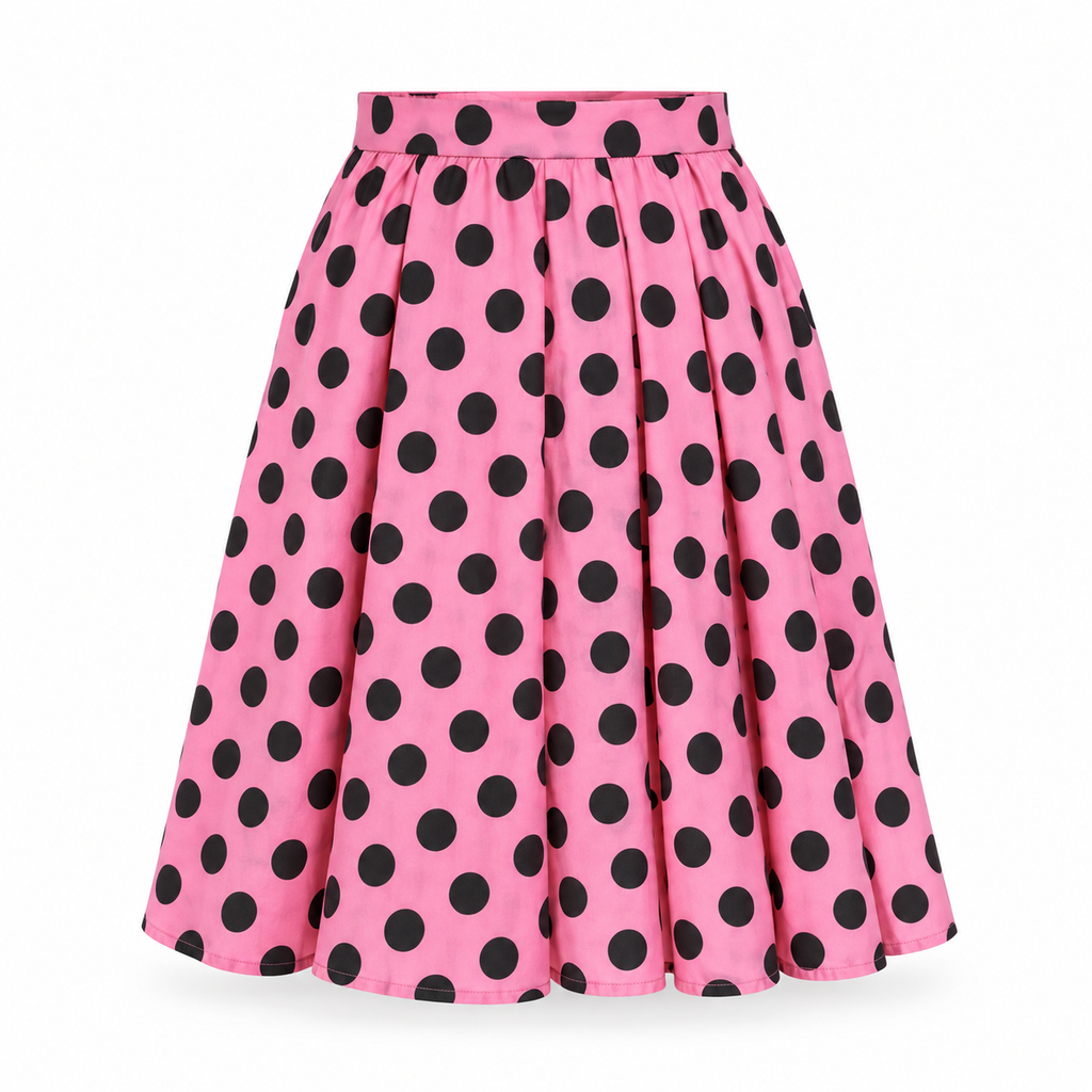 Vintage Pink & Black Polka Dot Women's Pleated Skirt No Size