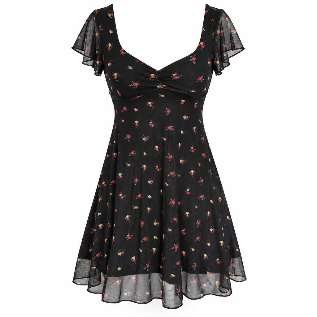 See You Monday Black Floral Mesh Dress Size XS