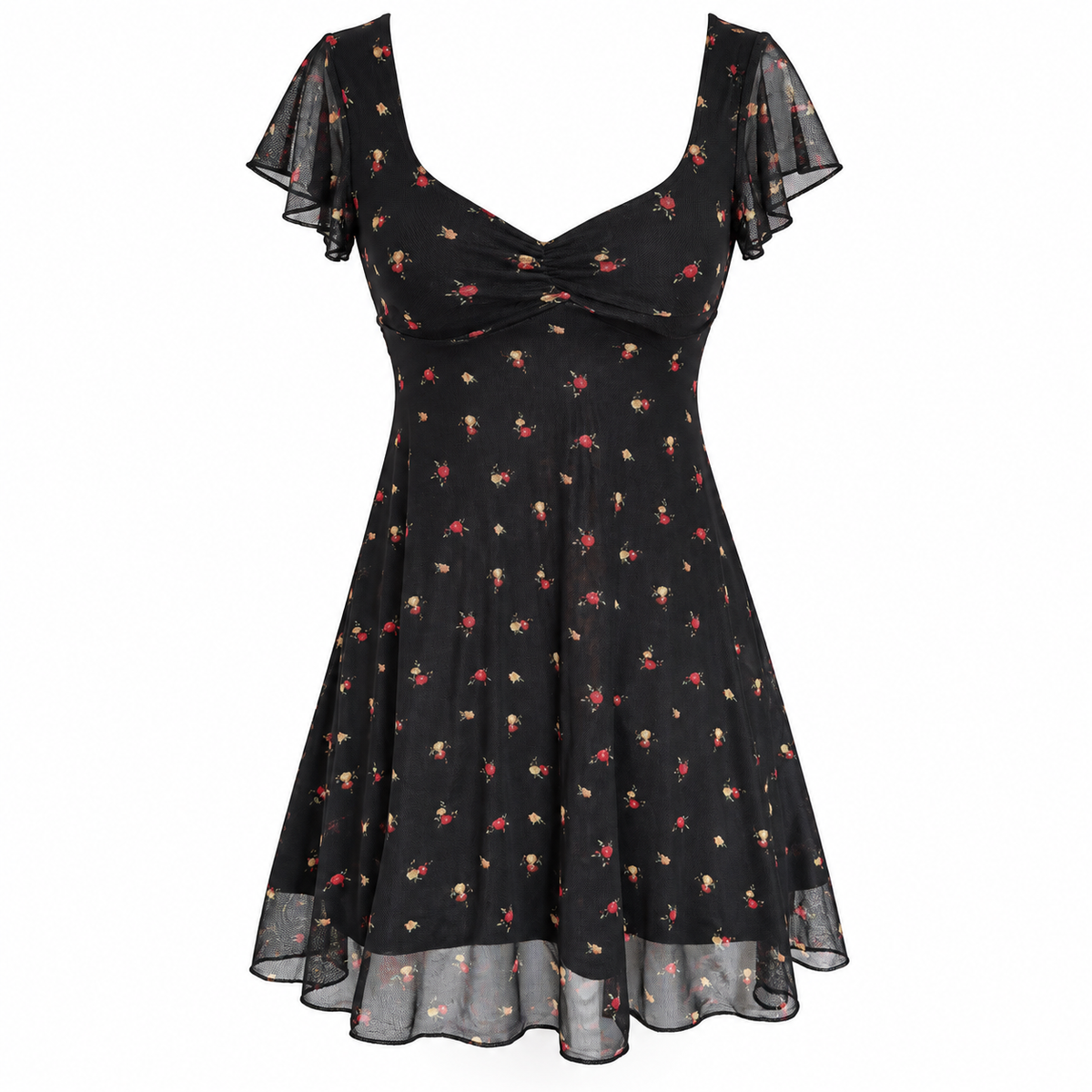 See You Monday Black Floral Mesh Dress Size XS