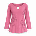 J. Jill Women's Medium Pink Long Sleeve Cotton Top with Floral Embroidery