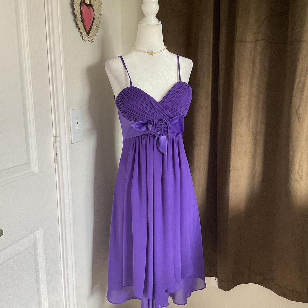 Y2K Early 2000s Purple Fairy Formal Dress — Rosette Detail, Asymmetrical Hem