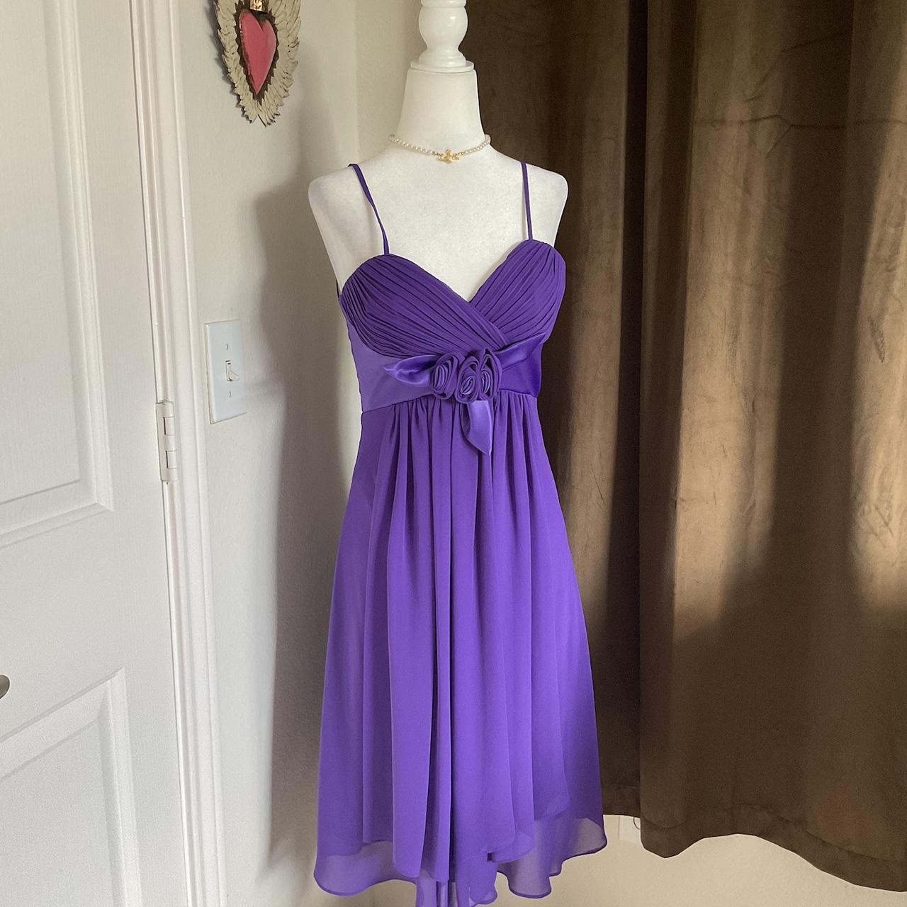 Y2K Early 2000s Purple Fairy Formal Dress — Rosette Detail, Asymmetrical Hem