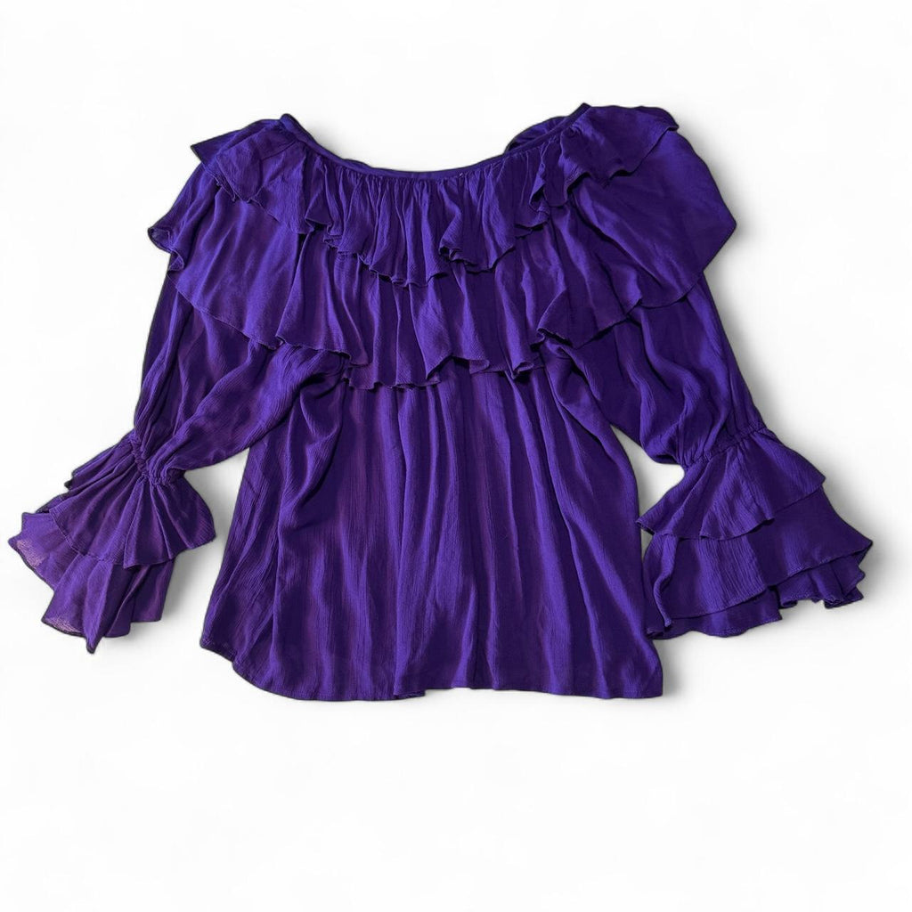 Vintage 1990s Bila Ruffled Blouse Whimsical Bohemian Flare Sleeve Festival
