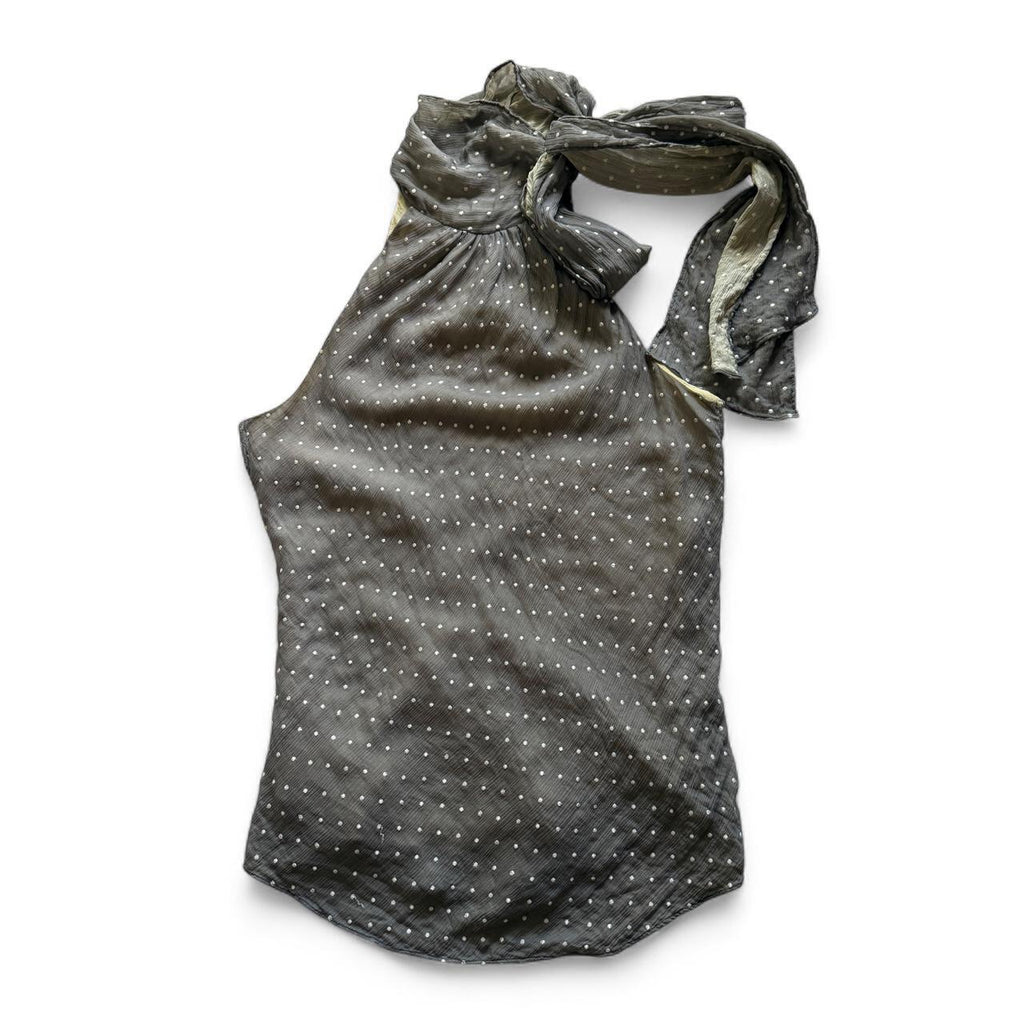 Diane von Furstenberg Silk Gray Polka Dot Tie Neck Blouse Women's Size 6