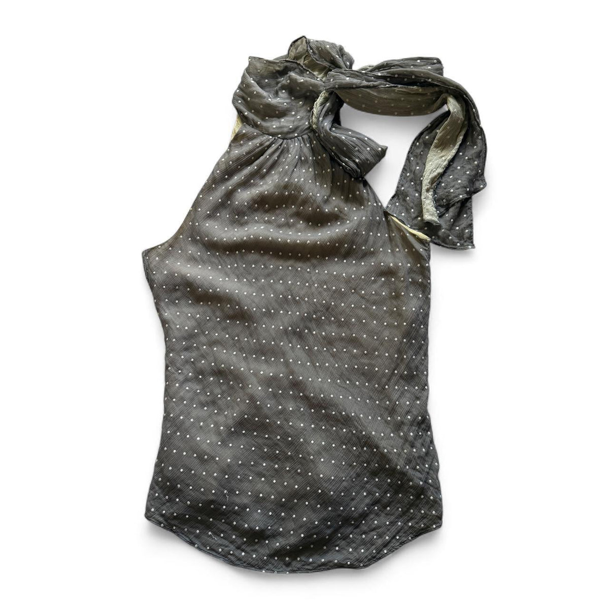 Diane von Furstenberg Silk Gray Polka Dot Tie Neck Blouse Women's Size 6