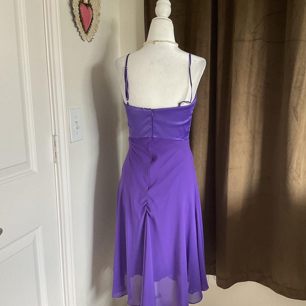 Y2K Early 2000s Purple Fairy Formal Dress — Rosette Detail, Asymmetrical Hem