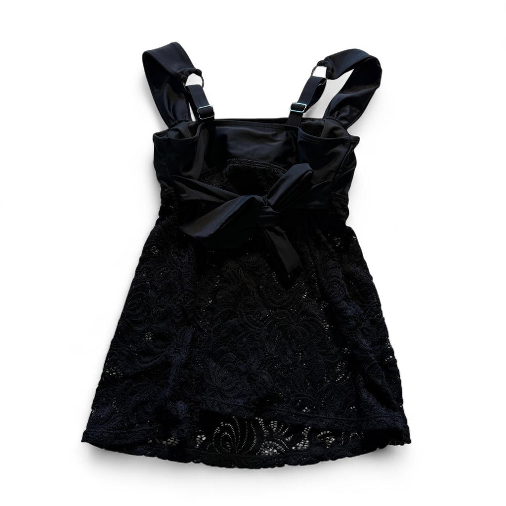 Babydoll Swimsuit Top Sheer Lace Detail Square Neck