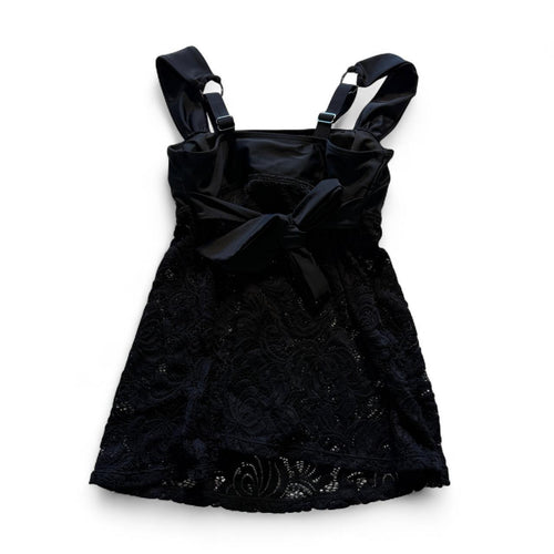 Babydoll Swimsuit Top Sheer Lace Detail Square Neck