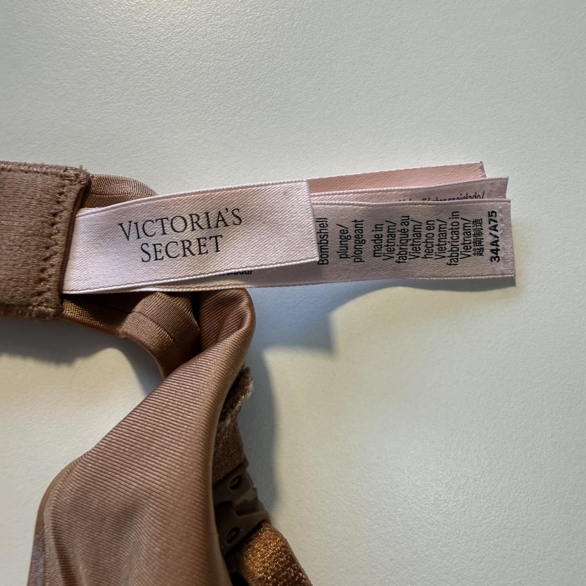 Victoria's Secret Nude Bombshell Pushup Bra Black Lace Trim 34A