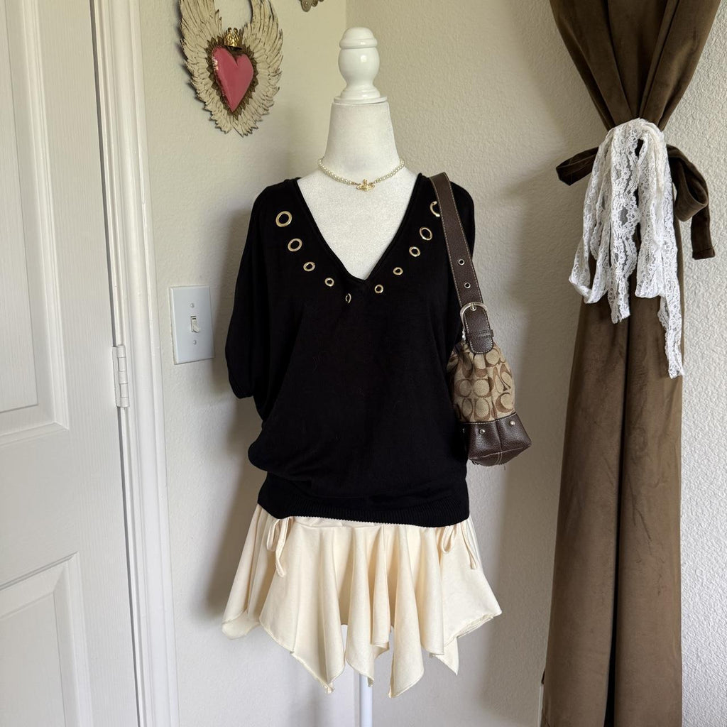 Joseph A. Grommet Detail Cold Shoulder Sweater