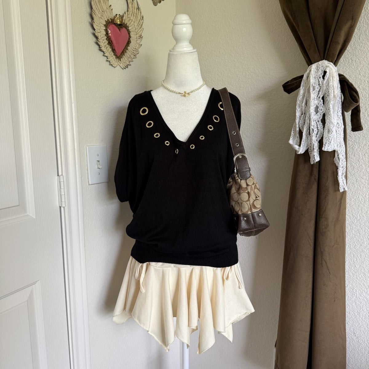 Joseph A. Grommet Detail Cold Shoulder Sweater