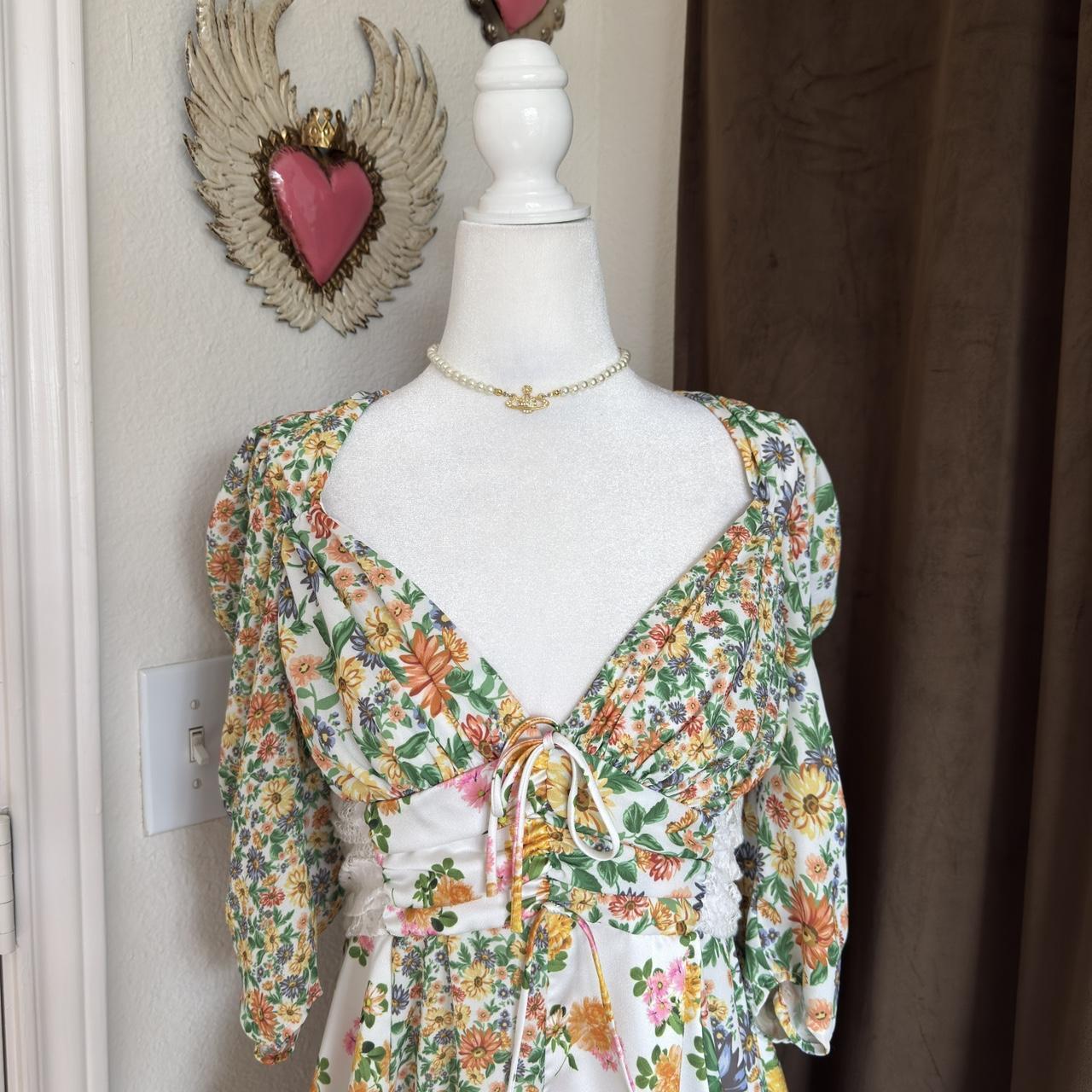 For Love & Lemons Floral Coquette Ruffle Tiered Mini Dress