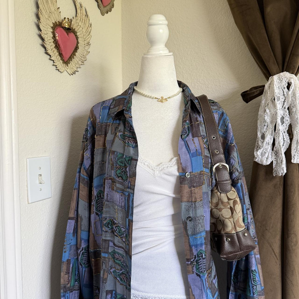 Vintage 1980s 1990s Jane Ashley Silk Beaded Button Up Whimsical Beaded