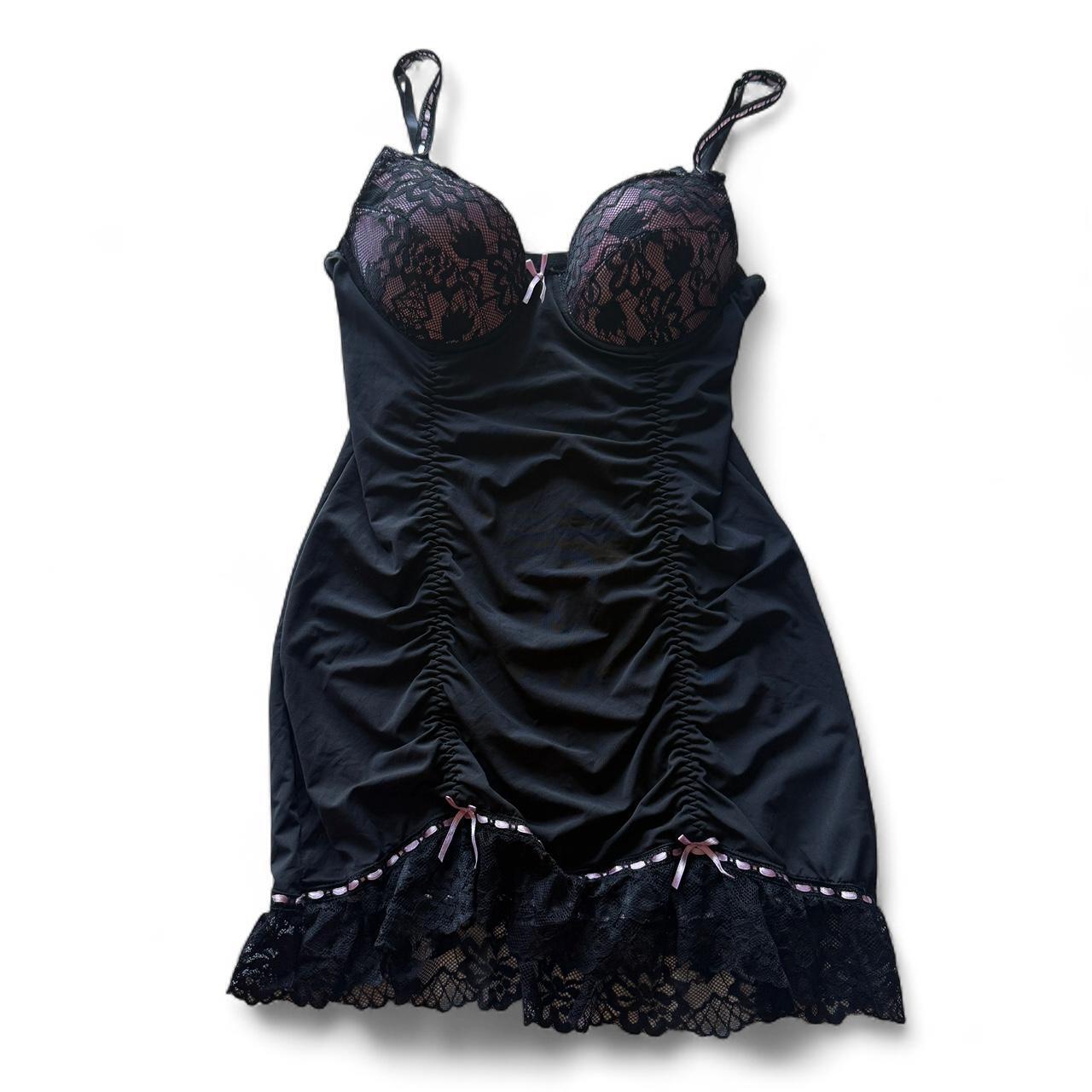 Pink and Black Coquette Lace and Bow Detail Corset Bustier