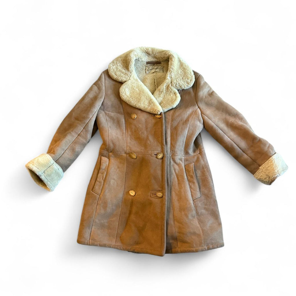 Vintage 1970’s Gartenhaus Penny Lane Shearling Suede Coat Double Breasted Spring Lamb