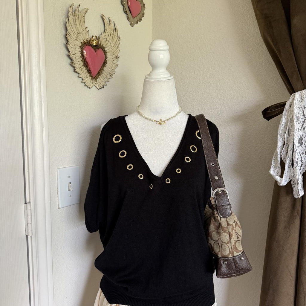 Joseph A. Grommet Detail Cold Shoulder Sweater