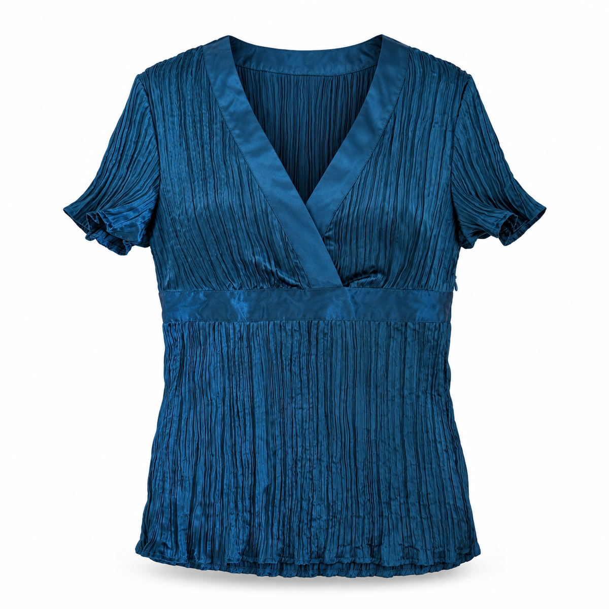 Apt. 9 blue pleated short-sleeve blouse front view