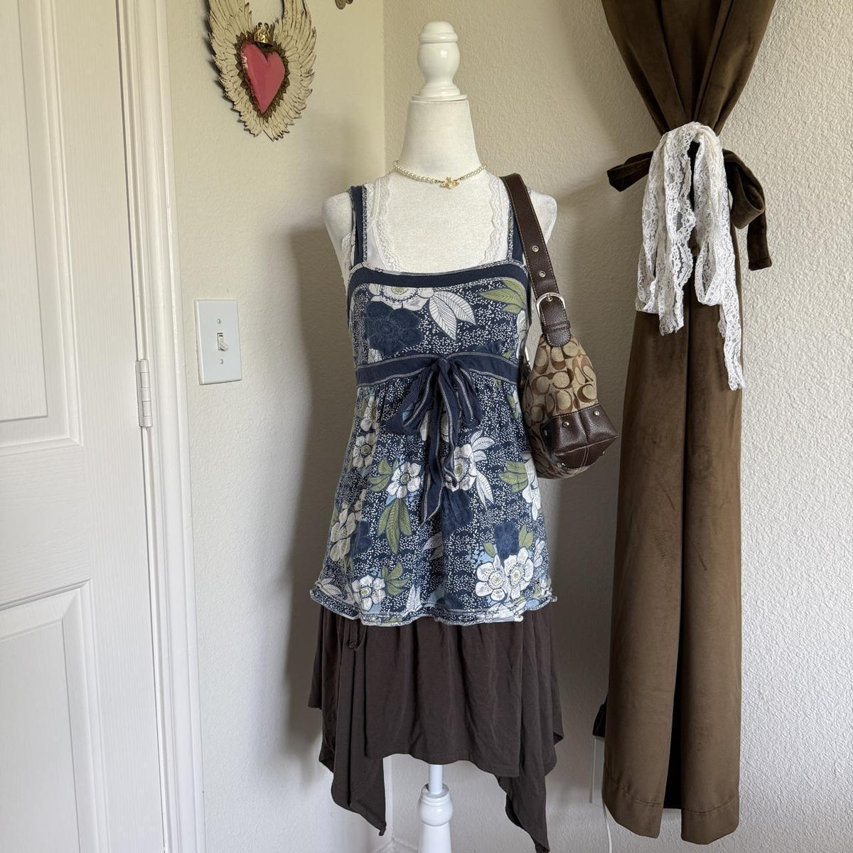 Y2K Hollister Floral Cotton Babydoll Top Coastal Surfer Girl Tie Detail